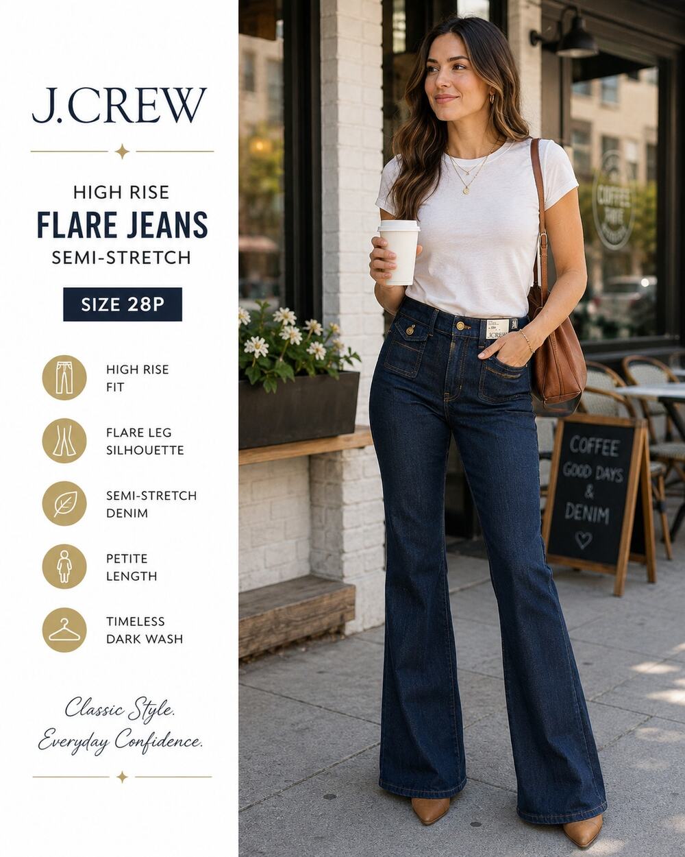J.Crew Flare High Rise Semi Stretch Jeans Women's Size 28P Dark Wash Bootcut